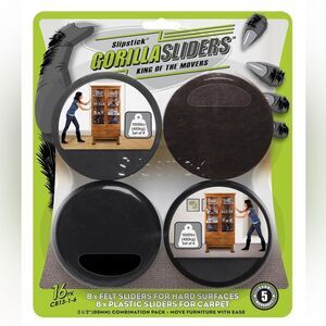 Slipstick GorillaSliders Black Furniture Sliders All Floor Surfaces 16 Piece Kit